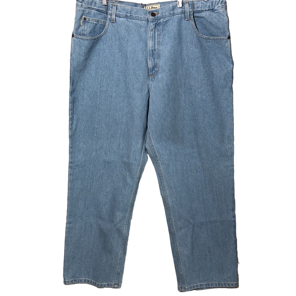 LL Bean Comfort Waist Jeans Men 40x29 Blue Denim Straight Leg Pants Light Wash